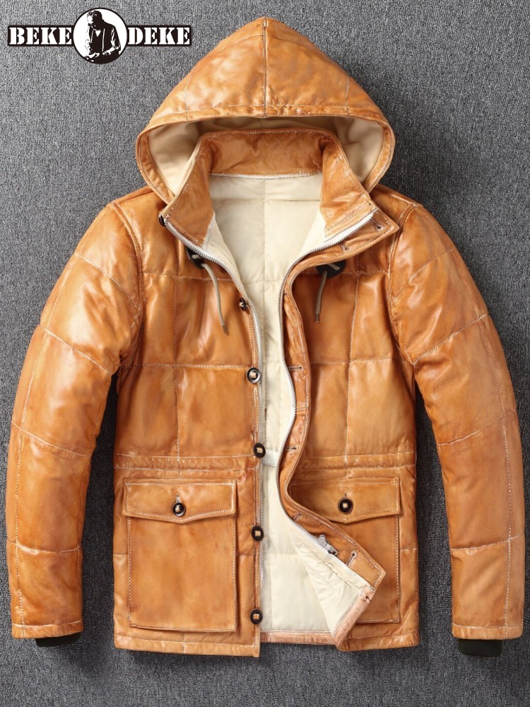 Leather Work Jacket With Hood - Jaket Kulit Domba Asli Pria Musim