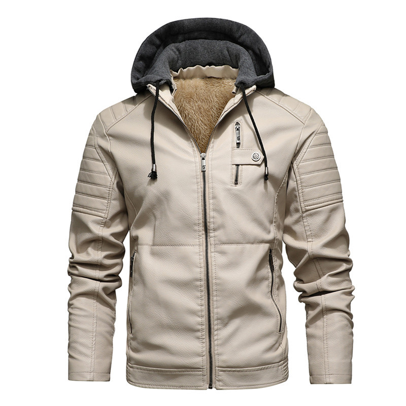 Leather Work Jacket With Hood - Jaket Pria Berkerudung Tebal Hangat Bahan
