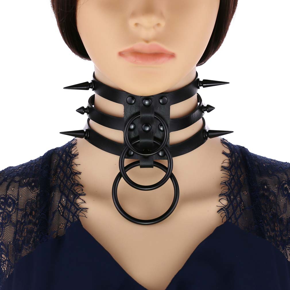 Leatherwork Rings - Kalung Choker Perbudakan Kulit Keling Hitam