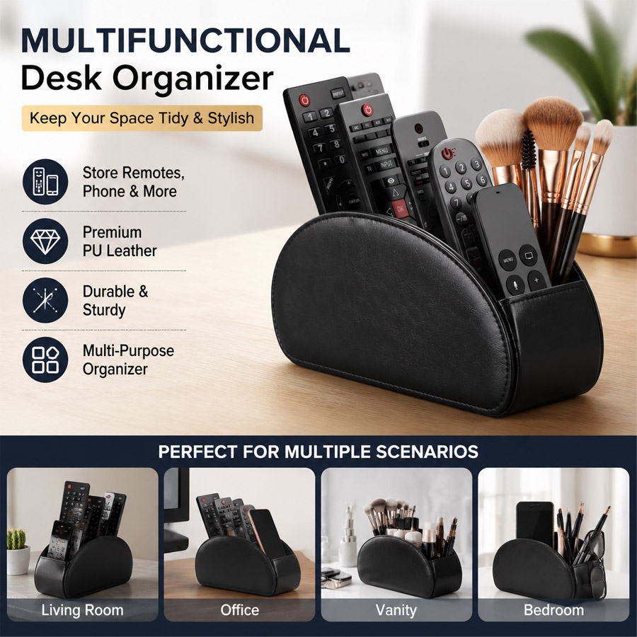 Leatherwork Desk - 1Pc Kotak Penyimpanan Desktop Kulit PU