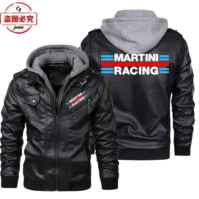 Leather Work Jacket With Hood - Jaket Kulit PU Berlogo Martini Racing,