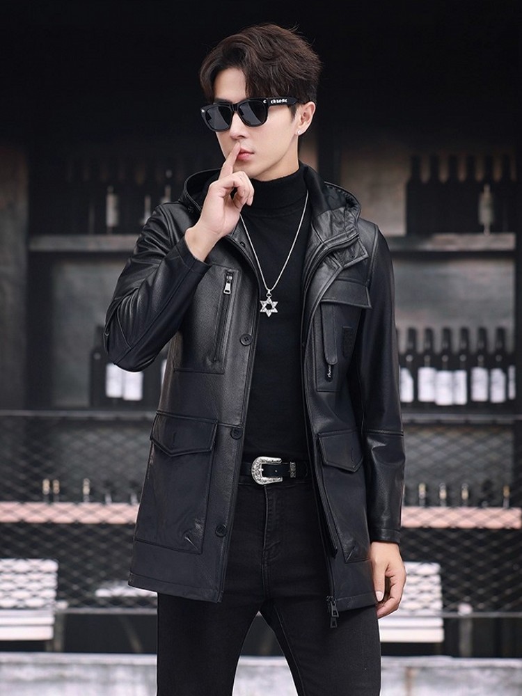 Jaket Musim Dingin Pria Kerja  - Leather Work Jacket With Hood ulasan dan harga