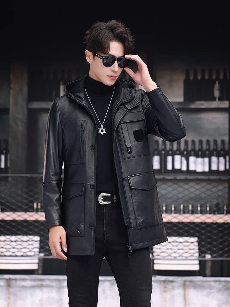 Jaket Musim Dingin Pria Kerja  - Leather Work Jacket With Hood ulasan dan harga