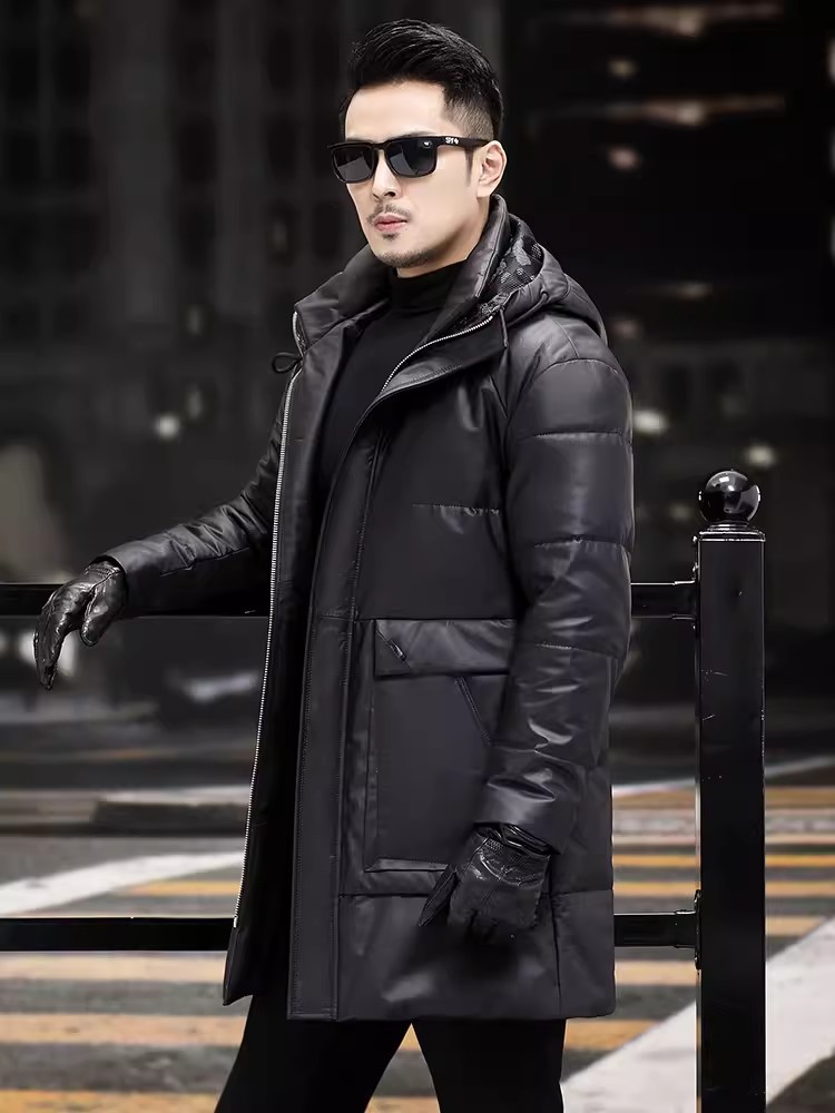 Mantel Bulu Angsa Putih Hangat - Leather Work Jacket With Hood ulasan dan harga