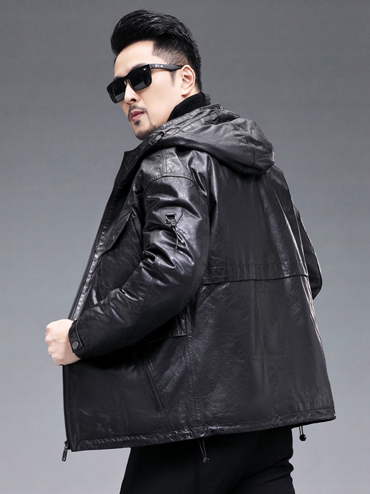 Jaket Kulit Kambing Asli Hanga - Leather Work Jacket With Hood ulasan dan harga