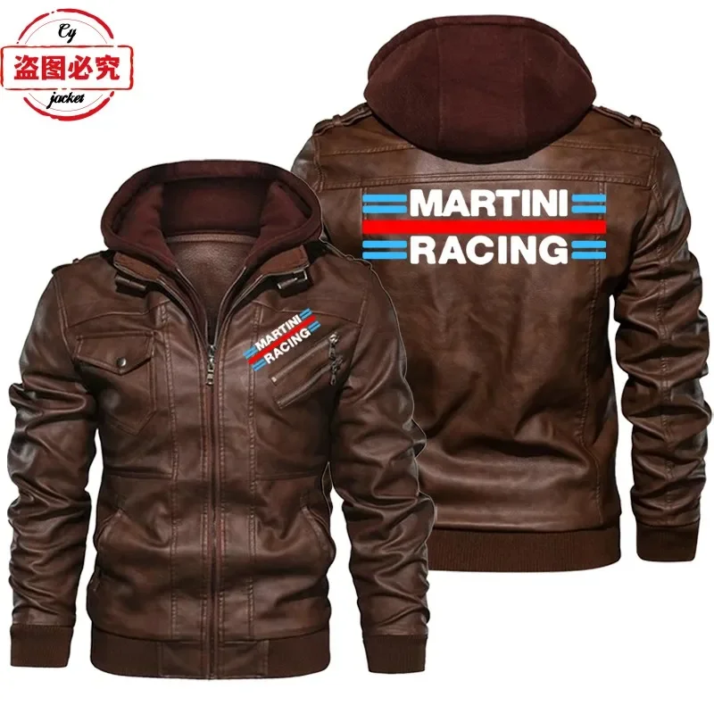Jaket Kulit PU Berlogo Martini - Leather Work Jacket With Hood ulasan dan harga